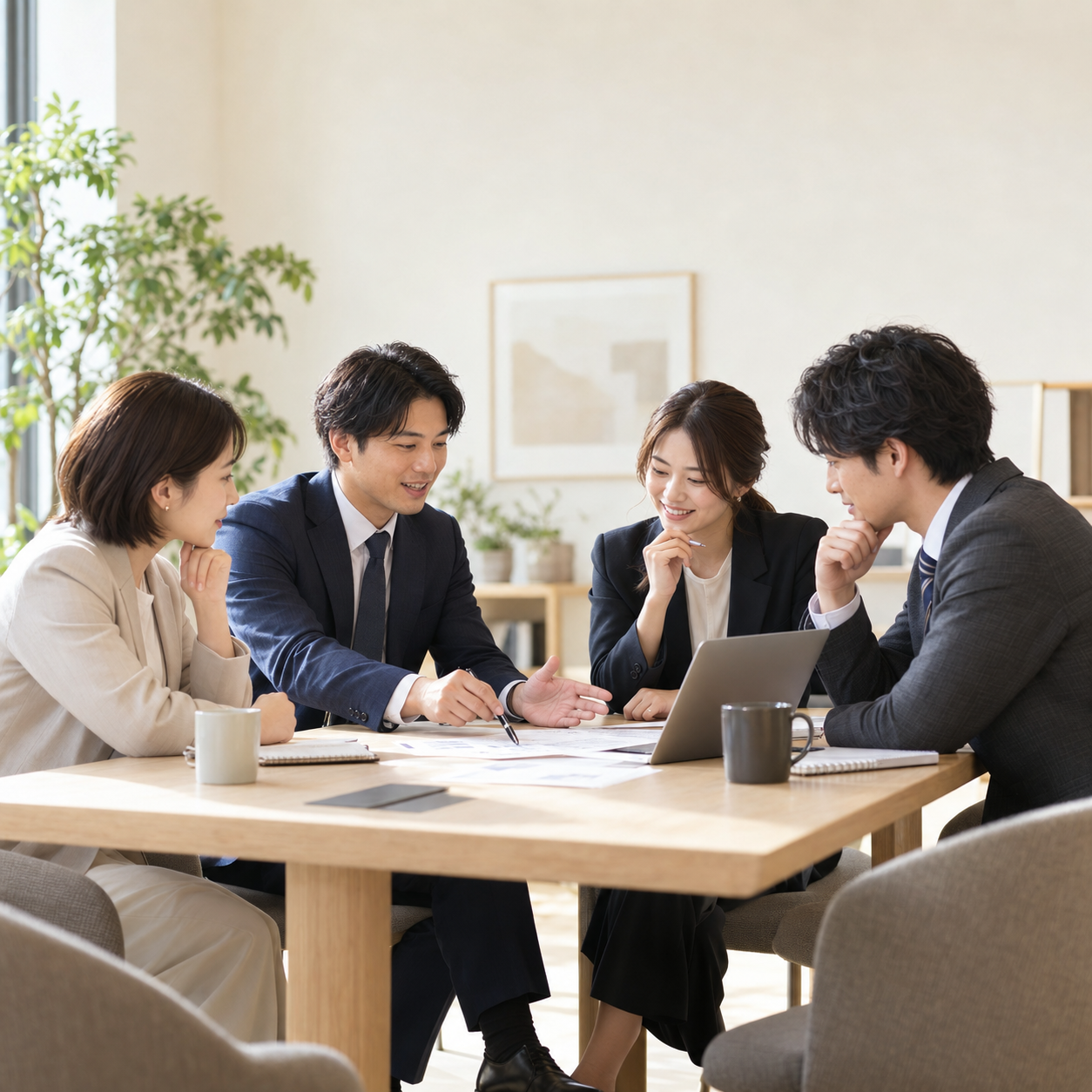 資料を見ながら話し合う会議のイメージ